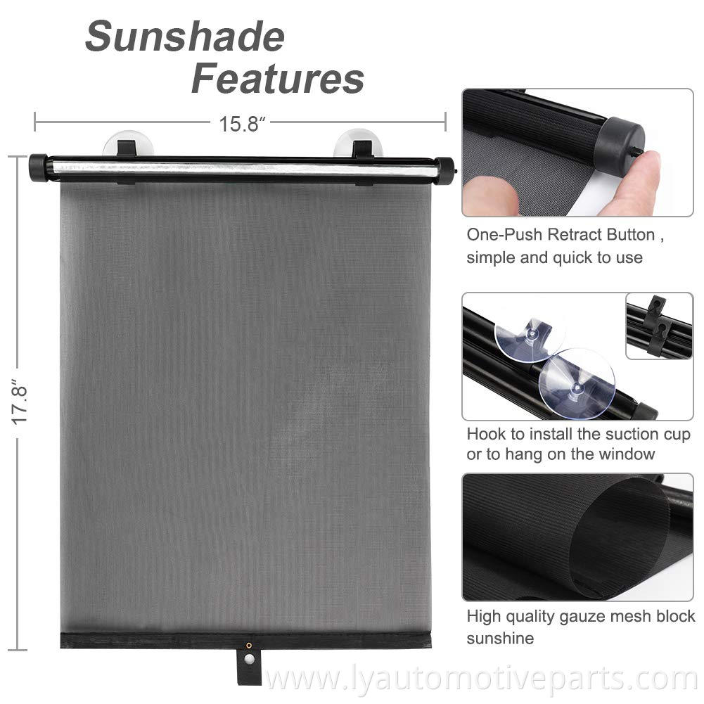 Car Suction Cup Retractable Side Window Roller Curtain Sunshade With UV Protection